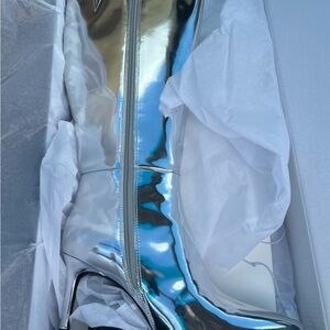 Shiny Silver Knee-High Boots